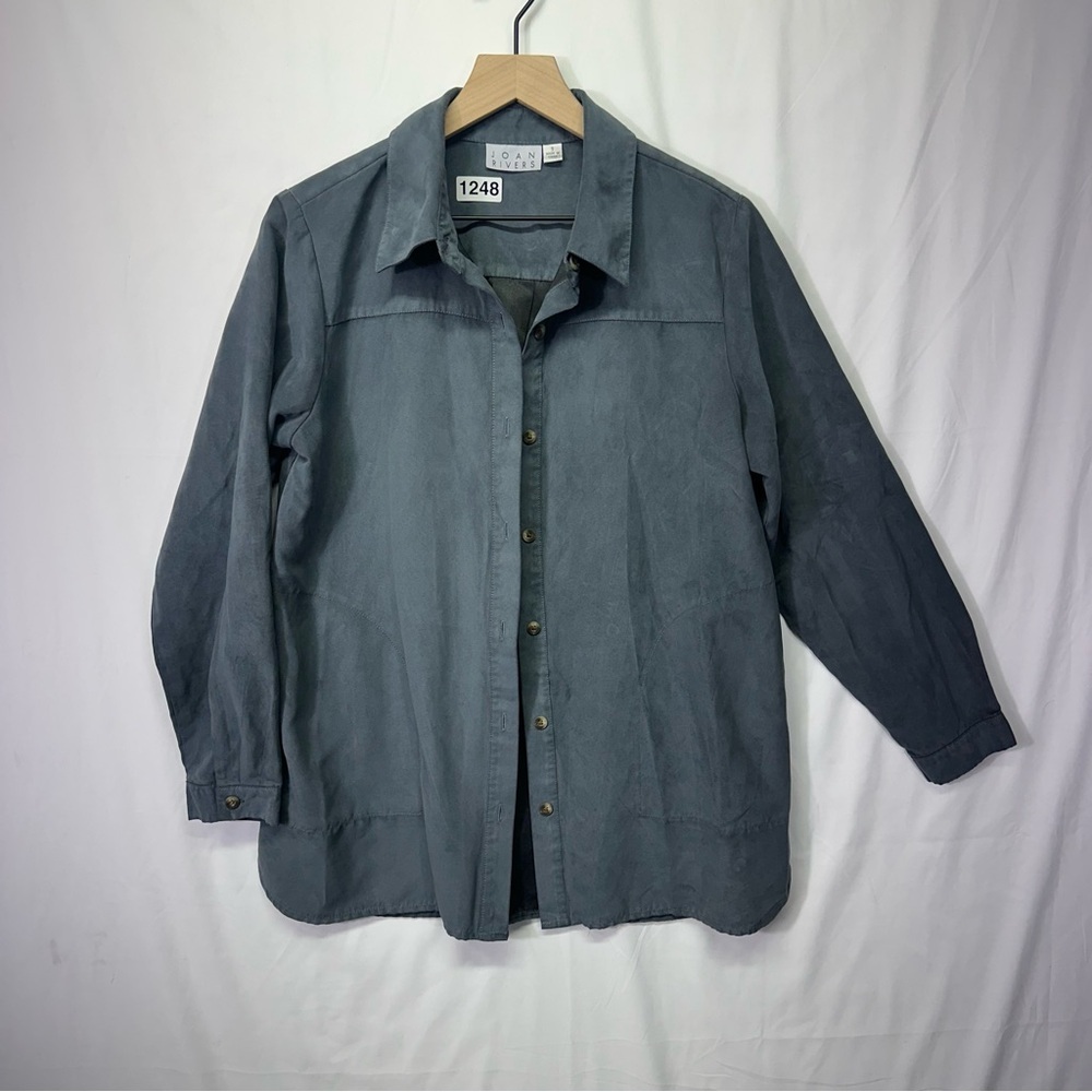 Joan Rivers Women’s Gray Button Front Long Sleeve Blouse Size S